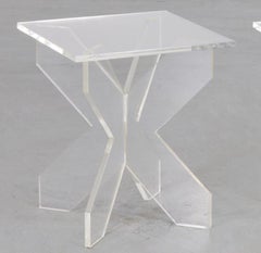 A Pair of 20th c. Custom Lucite Side Tables on an X-Base