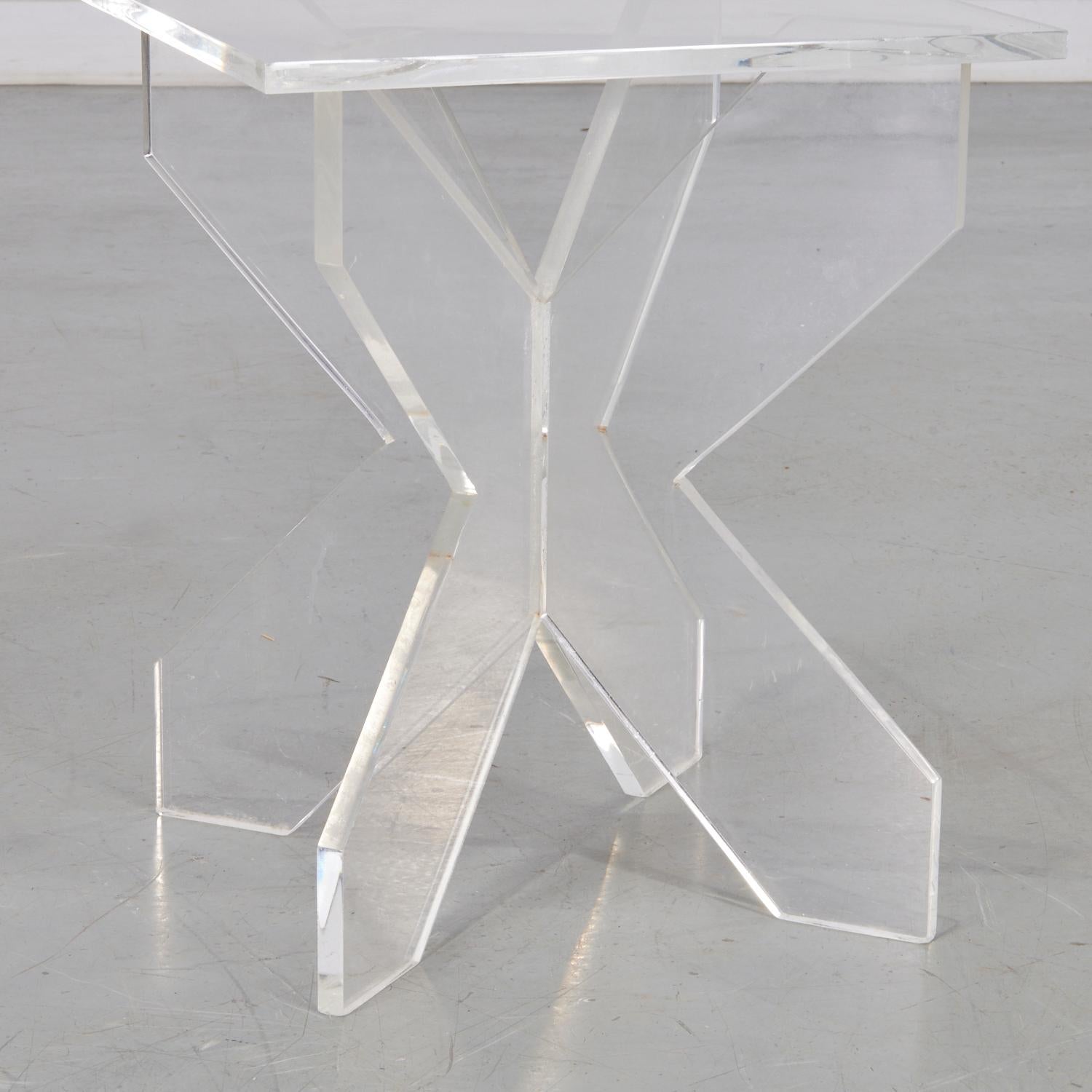 American A Pair of 20th c. Custom Lucite Side Tables on an X-Base For Sale
