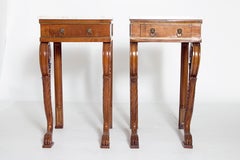Pair of 20th Century Charles X Style Mahogany Tables with White Marble Tops