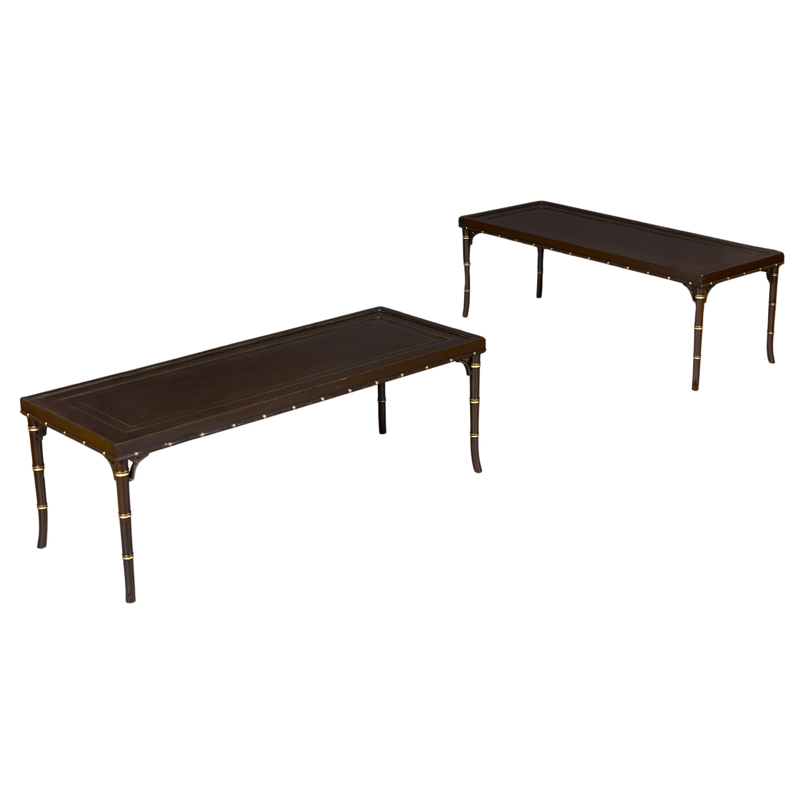 A Pair of 20th Century Chinese Aubergine Lacquer Low Tables. For Sale
