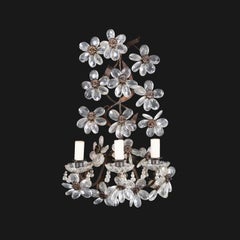 A Pair of 20th Century Cut Glass Flower Three Arm Wall Sconces
