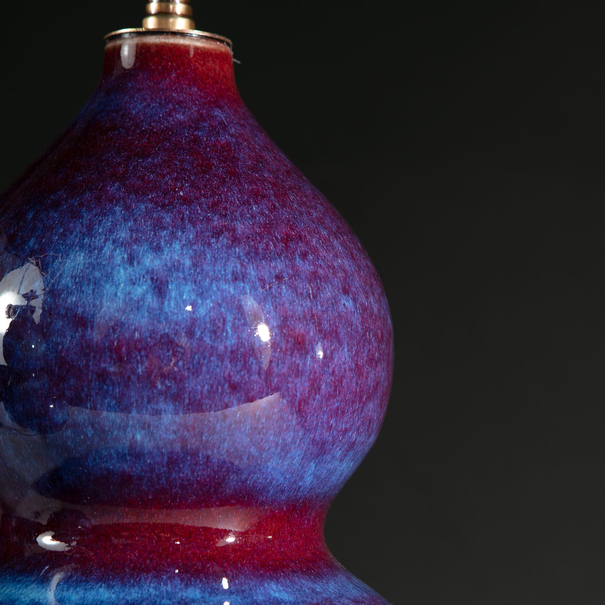Ceramic Pair of 20th Century Double Gourd Flambé Glazed Table Lamps