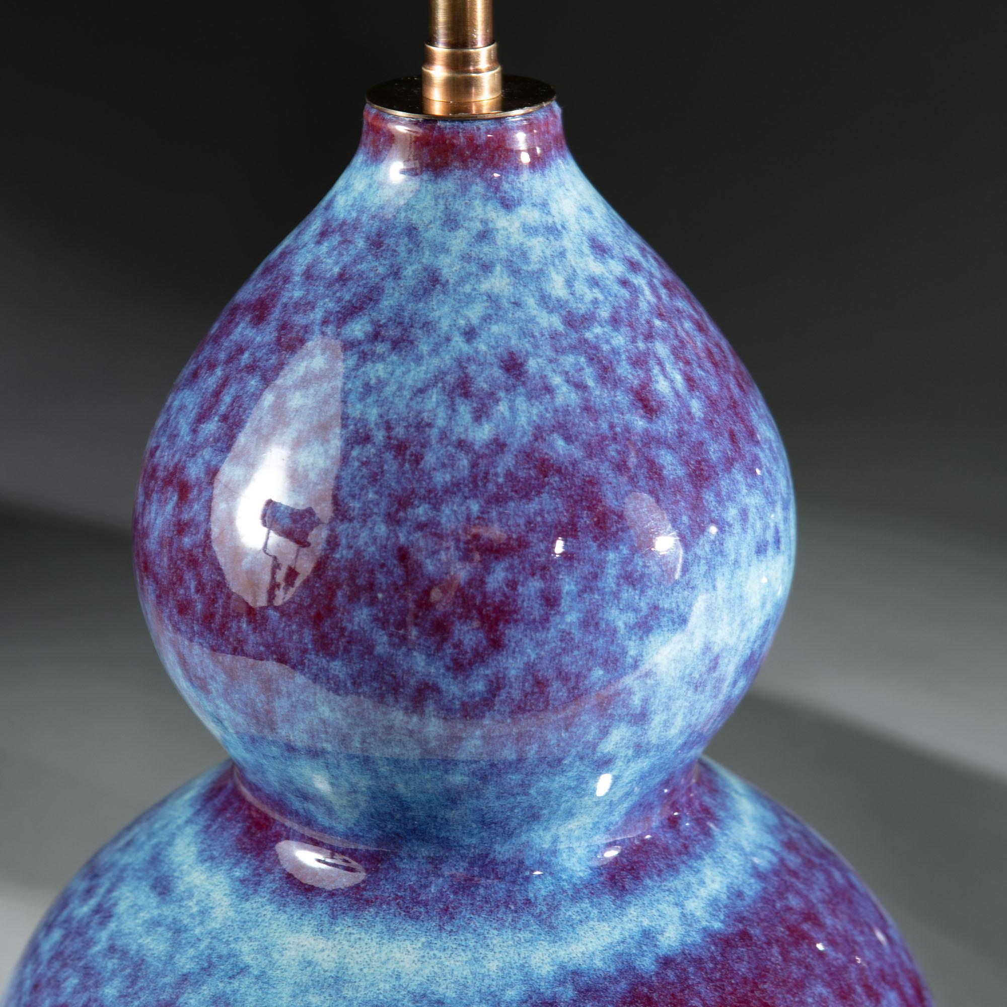 Pair of 20th Century Double Gourd Flambé Glazed Table Lamps 3