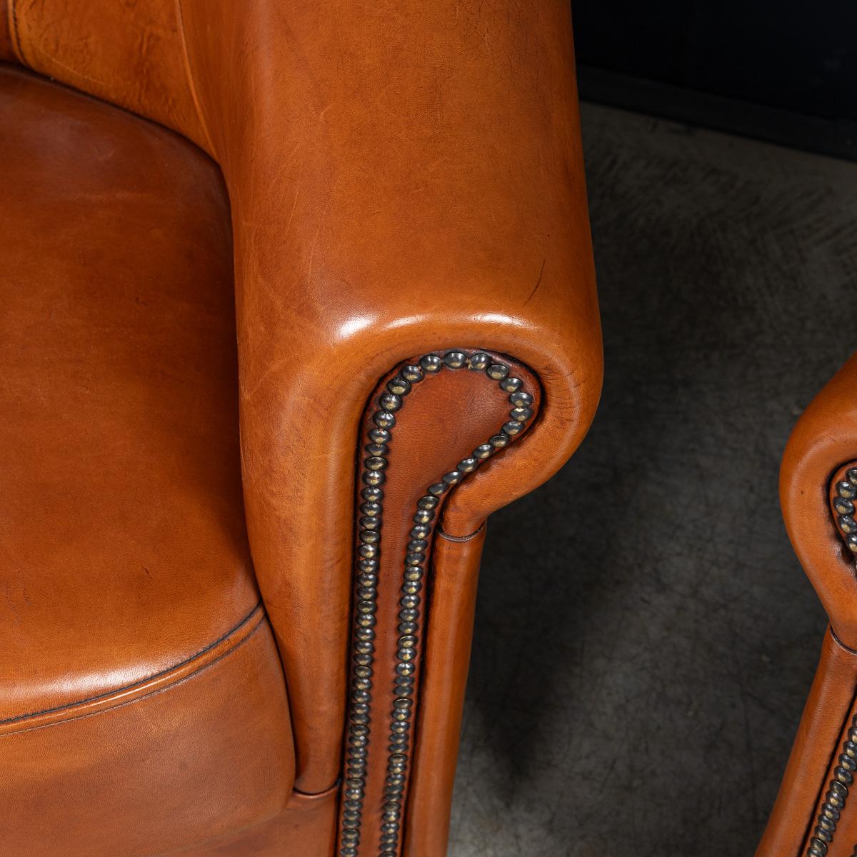 A Pair Of 20th Century Dutch Sheepskin Leather Club Chairs For Sale 7