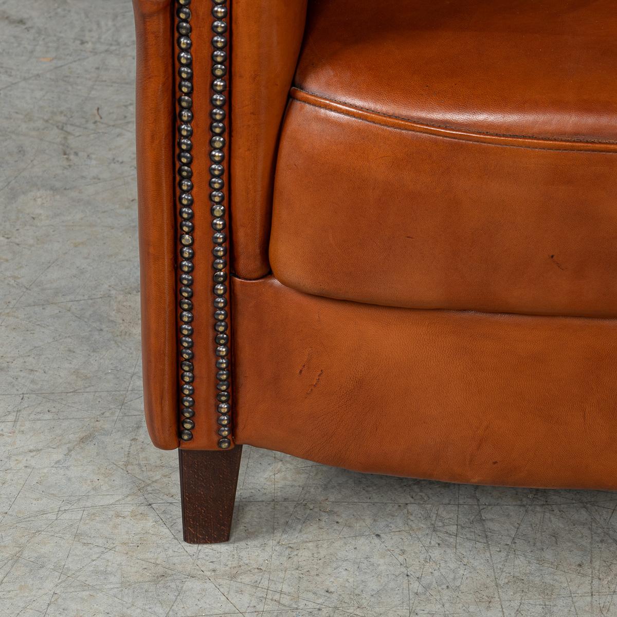 A Pair Of 20th Century Dutch Sheepskin Leather Club Chairs For Sale 9