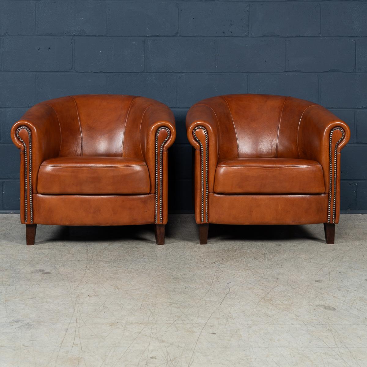 Other A Pair Of 20th Century Dutch Sheepskin Leather Club Chairs For Sale