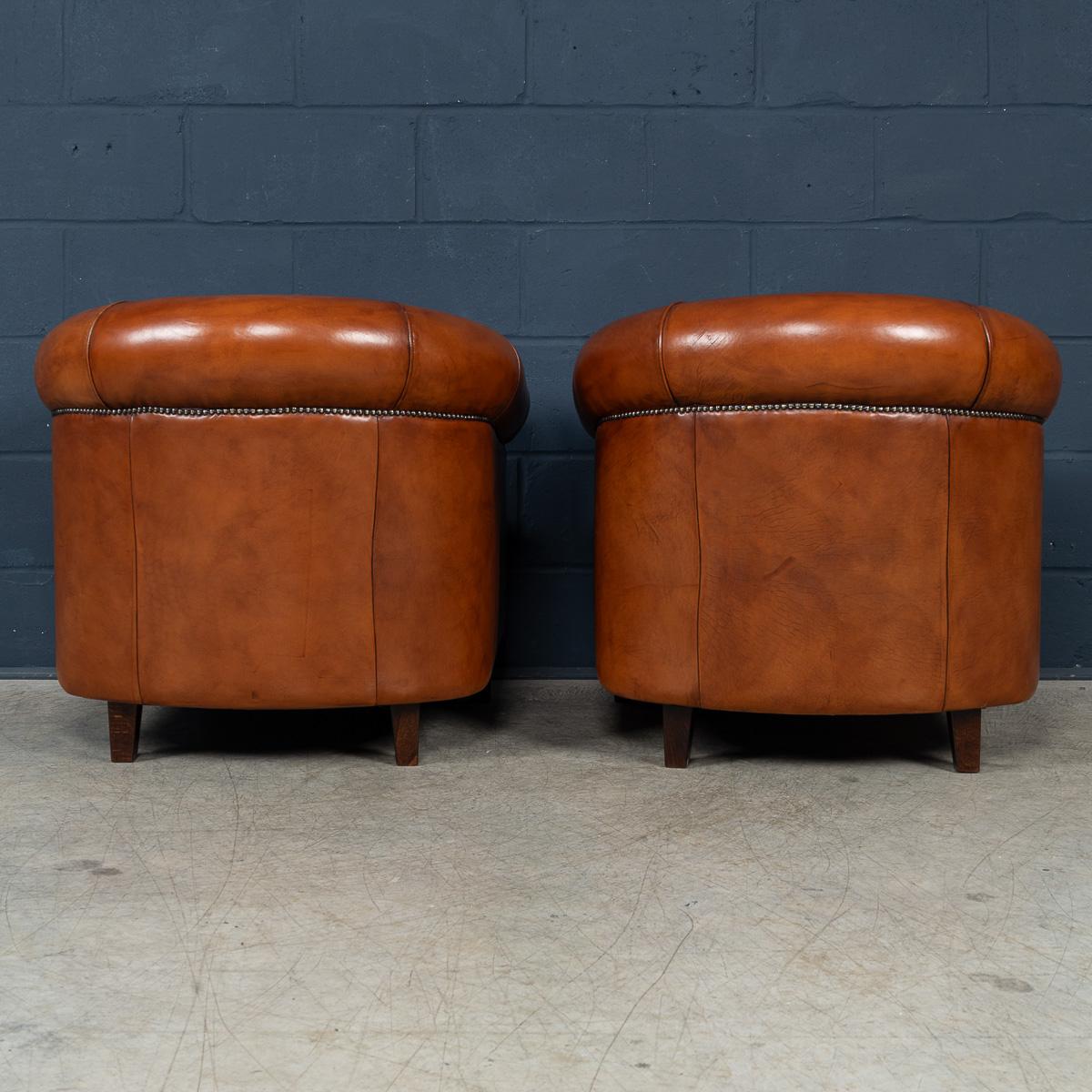 A Pair Of 20th Century Dutch Sheepskin Leather Club Chairs For Sale 1