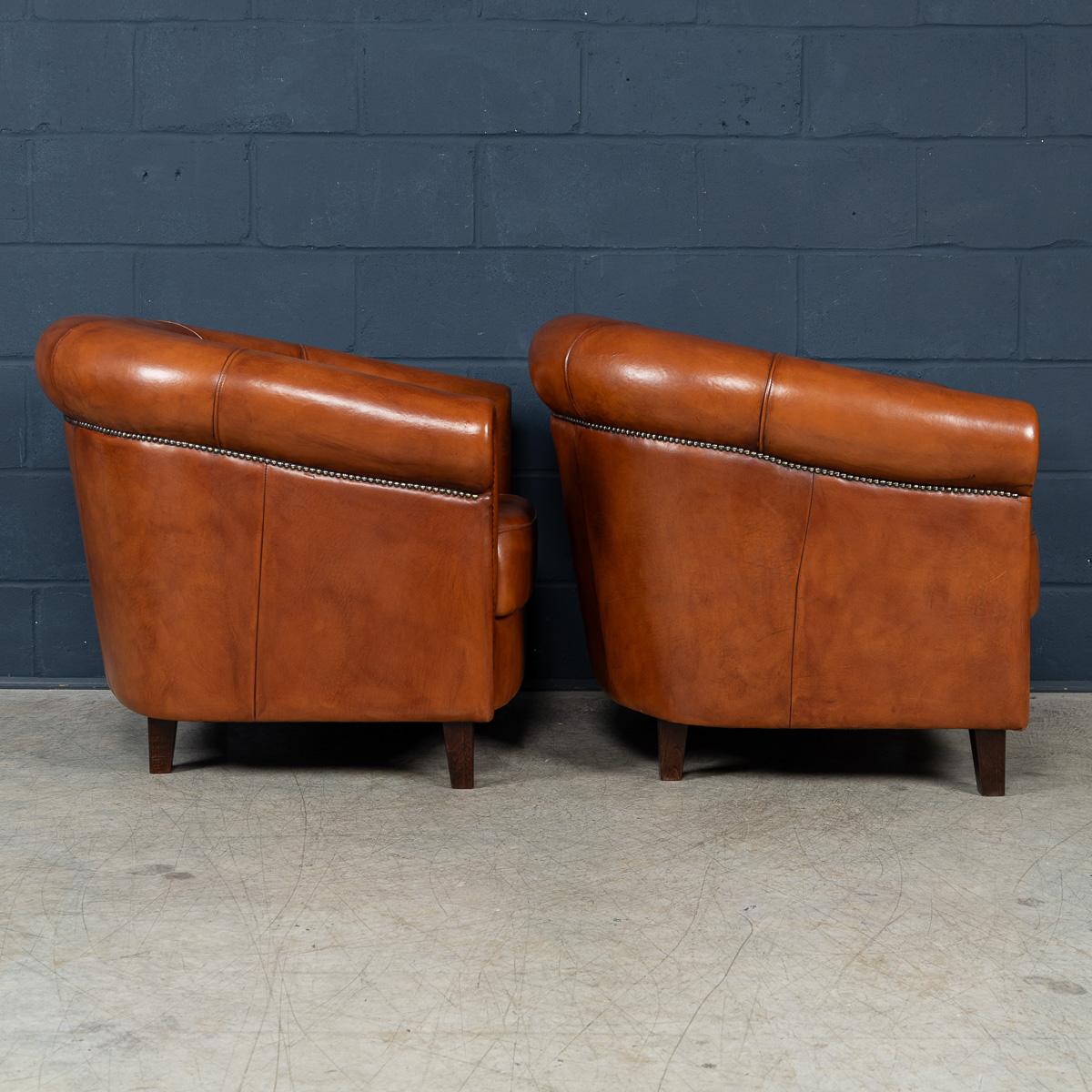 A Pair Of 20th Century Dutch Sheepskin Leather Club Chairs For Sale 2