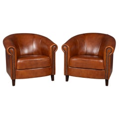 A Pair Of 20th Century Dutch Sheepskin Leather Club Chairs