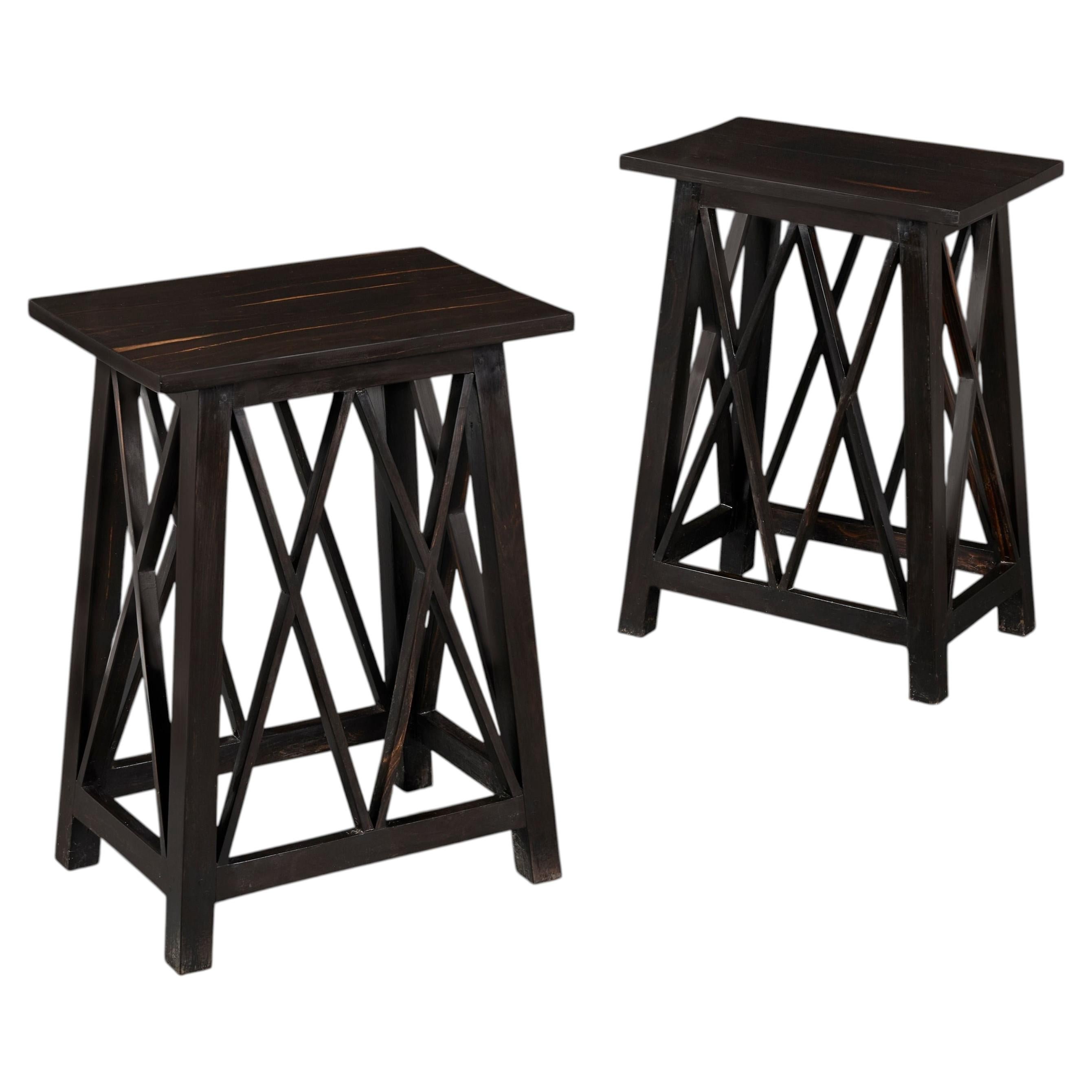 A Pair of 20th Century Ebony Anglo-Sinhalese Occasional Tables For Sale