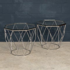 A Pair Of 20th Century English Chrome & Glass Octagonal Side Tables
