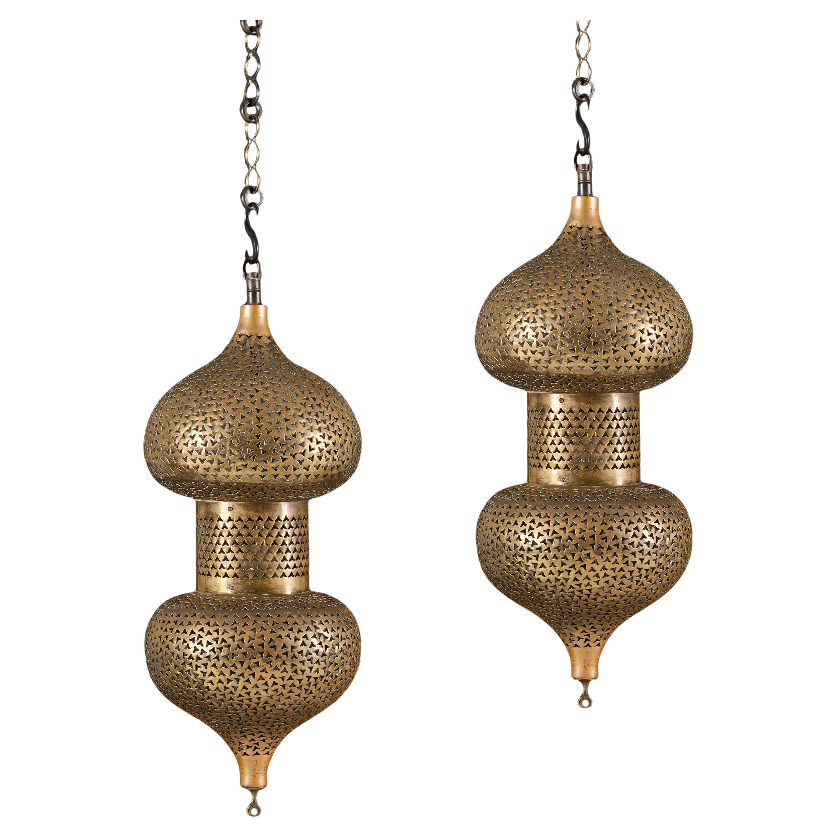 A Pair of 20th Century Indian Pierced Brass Lanterns