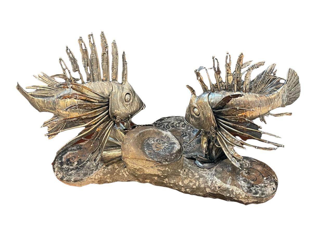 Buccellati coppia di pesci leone in argento del XX secolo, da Milano in vendita 9