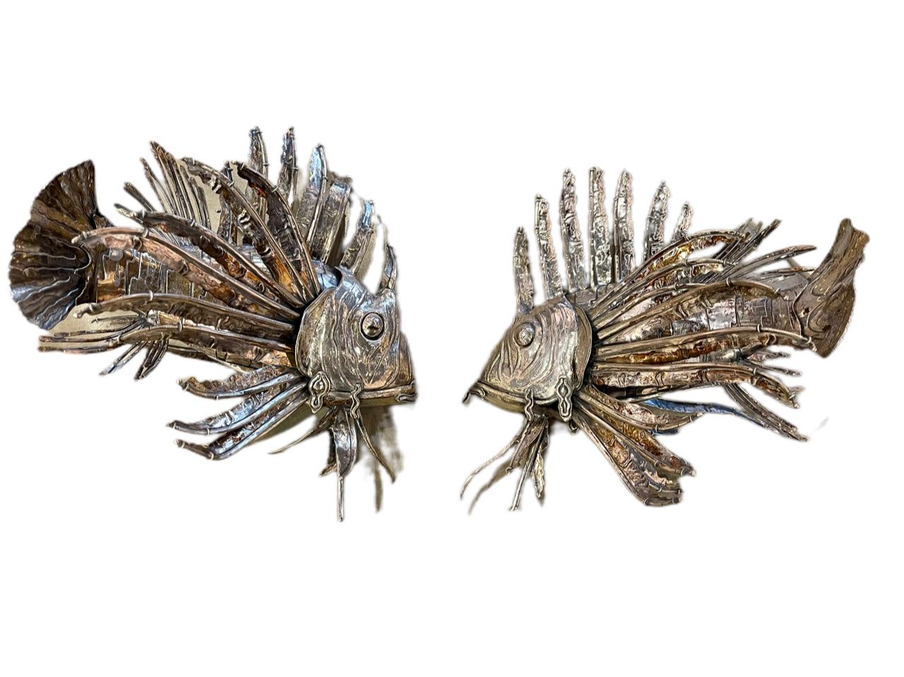 Buccellati pair of 20th Century, Italian Silver Lionfish, from Milan For Sale 16