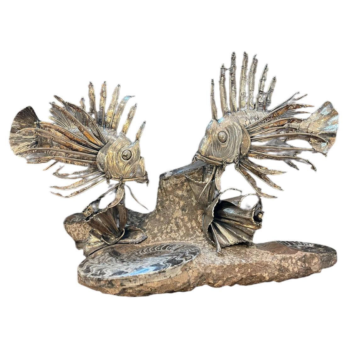 Buccellati pair of 20th Century, Italian Silver Lionfish, from Milan For Sale