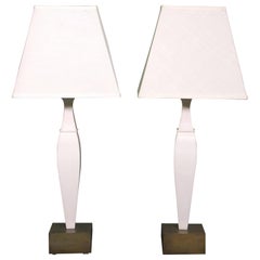 Vintage Pair of 20th Century Italian White Marble and Bronze Lamps