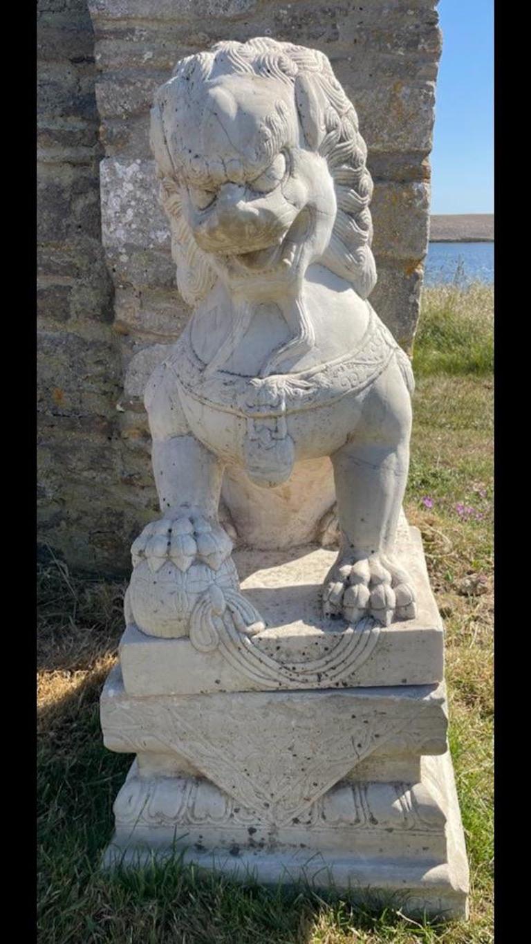 Pair of 20th Century Marble Foo Dogs For Sale at 1stDibs