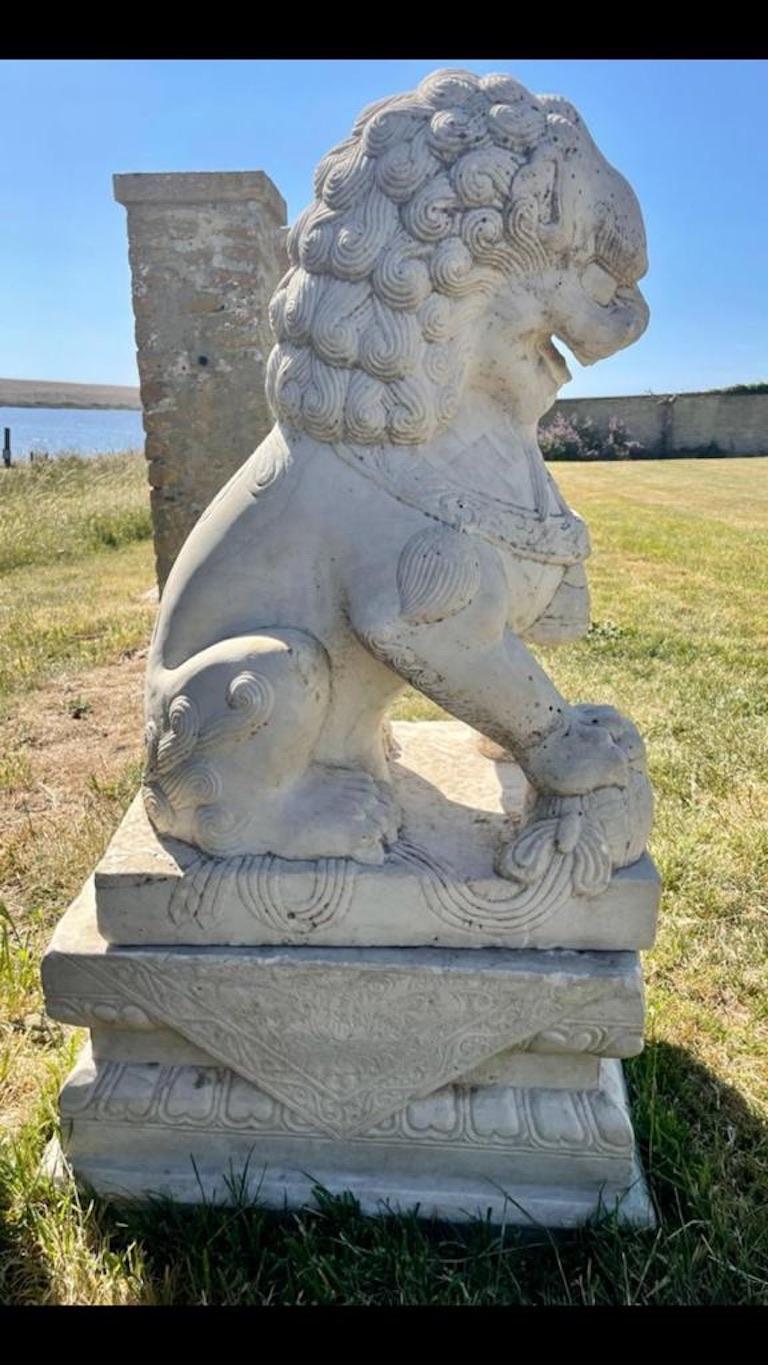 Pair of 20th Century Marble Foo Dogs For Sale 1