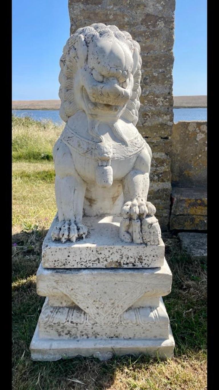 Pair of 20th Century Marble Foo Dogs For Sale 2