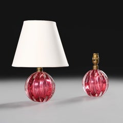 A Pair of 20th Century Pink Murano Glass Bullicante Lamps by Seguso