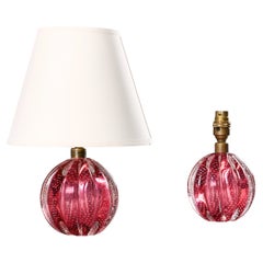 A Pair of 20th Century Pink Murano Glass Bullicante Lamps by Seguso