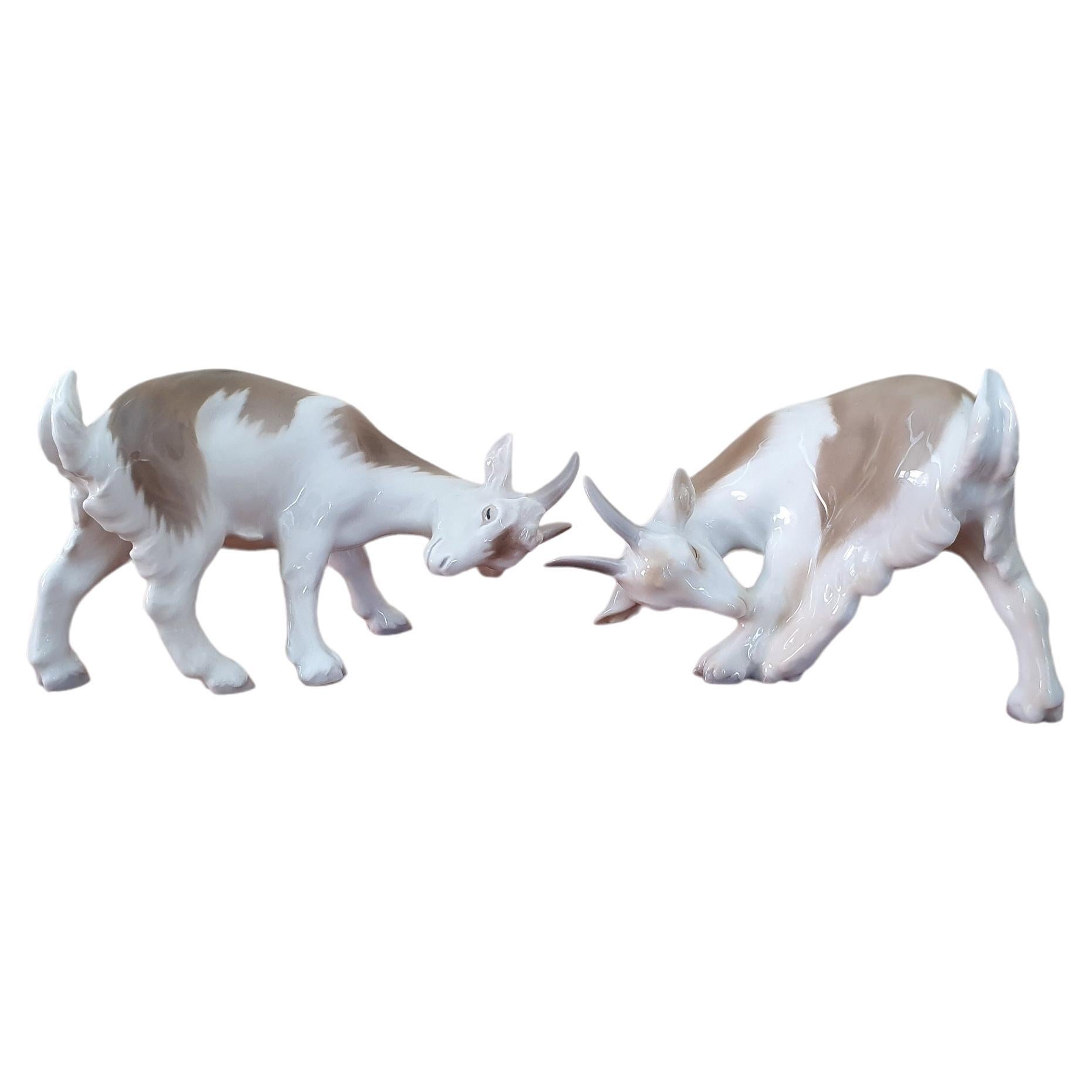 A pair of 20th Century Porcelain Goats by Bing & Grøndahl For Sale