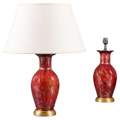 A Pair of 20th Century Red Tortoiseshell Murano Glass Lamps