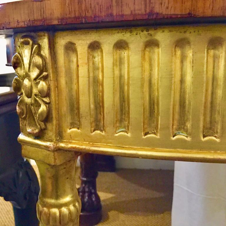 Inlay Pair of 20th Century Satinwood and Gilt Demilune Console Tables