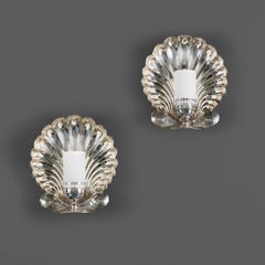 A Pair of 20th Century Silver Plated Scallop Shell Wall Sconces