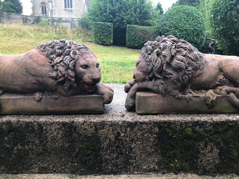 Pair of 20th Century Terracotta Canova Lions For Sale at 1stDibs