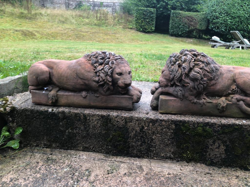 Pair of 20th Century Terracotta Canova Lions 4