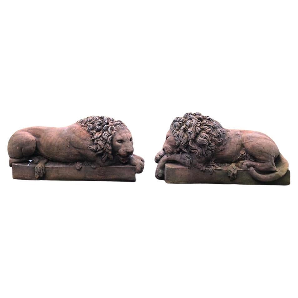 Pair of 20th Century Terracotta Canova Lions