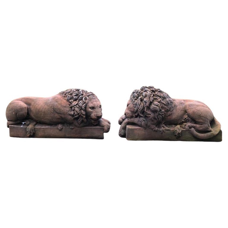 Pair of 20th Century Terracotta Canova Lions For Sale at 1stDibs