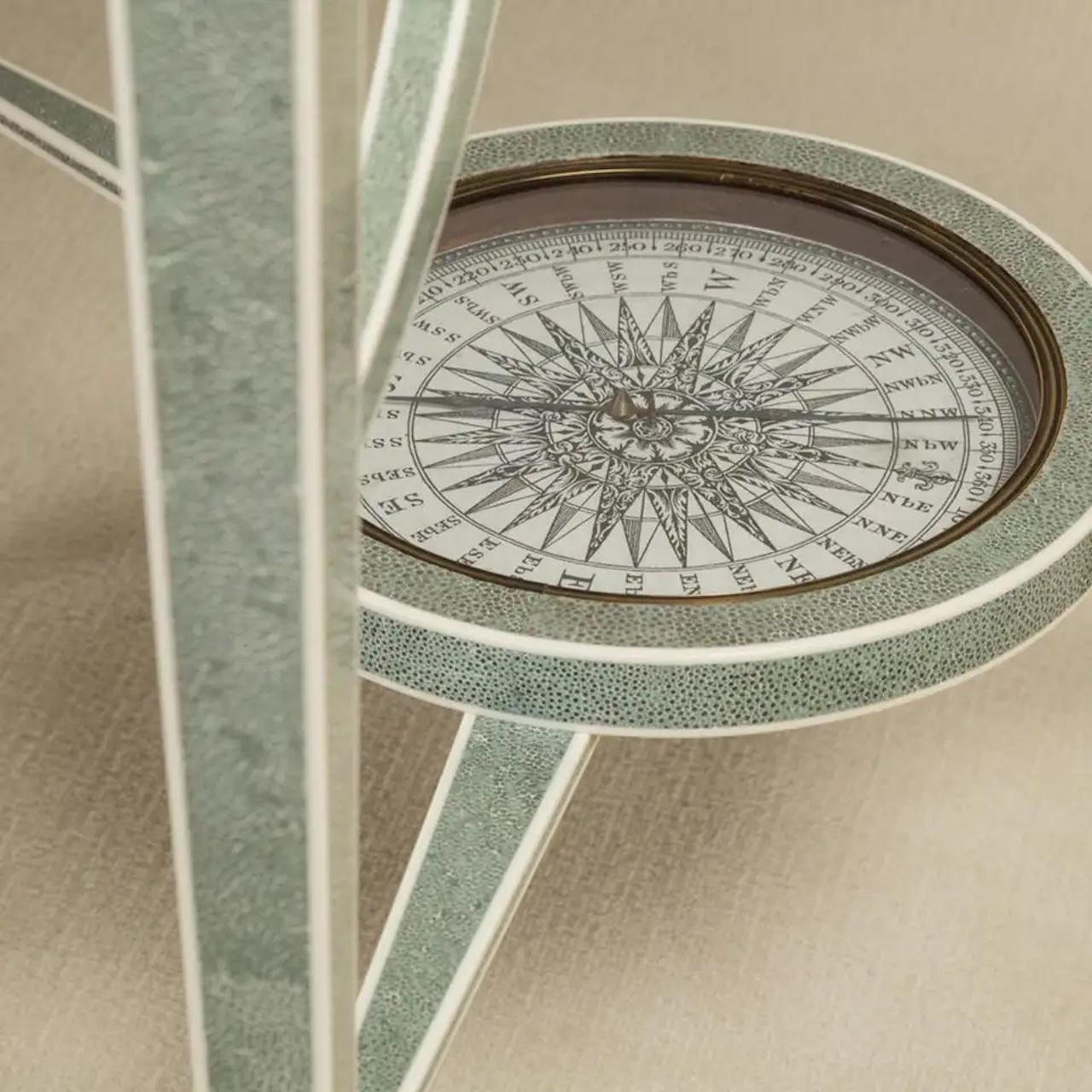 A pair of 21' contemporary library floor-standing globes with re-printed late 18th century Carys gores set in shagreen tripod stand. The gores of both this terrestrial and celestrial floor-standing globes were reprinted from original late 18th