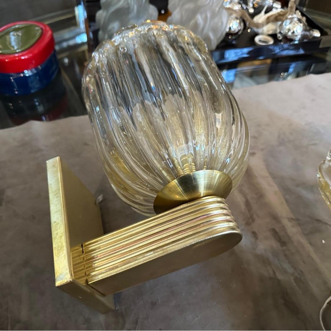 A Pair of 21st Century Barovier Style Art Deco Murano Glass Wall Sconces For Sale 3
