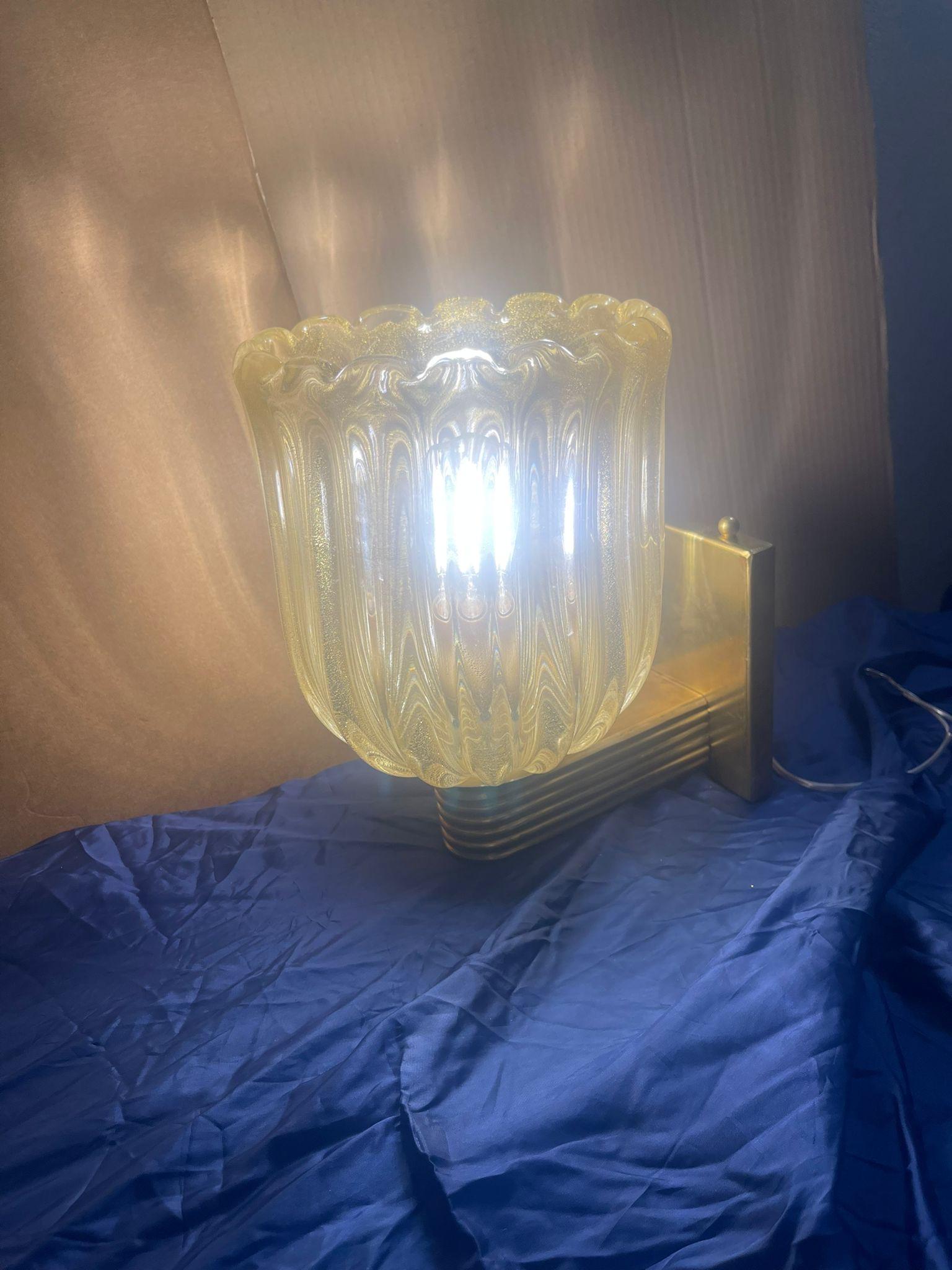 A Pair of 21st Century Barovier Style Art Deco Murano Glass Wall Sconces For Sale 4