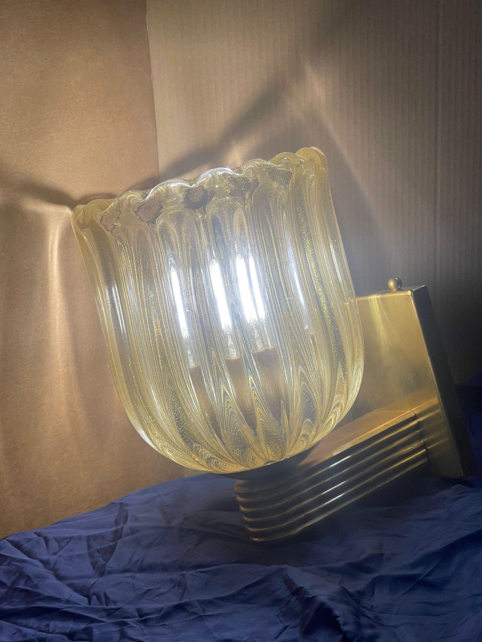 A Pair of 21st Century Barovier Style Art Deco Murano Glass Wall Sconces For Sale 5
