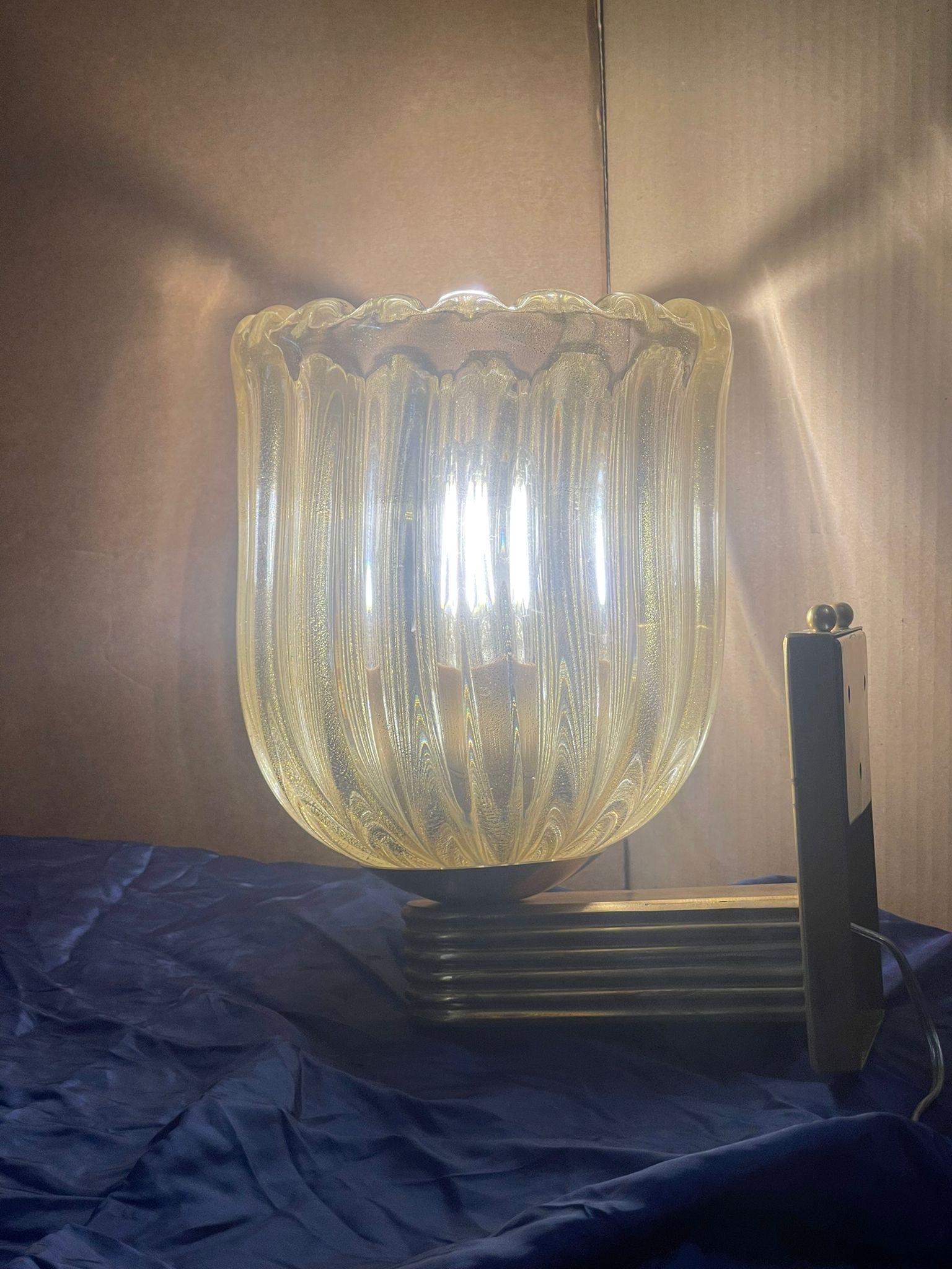 A Pair of 21st Century Barovier Style Art Deco Murano Glass Wall Sconces For Sale 6