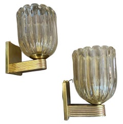 A Pair of 21st Century Barovier Style Art Deco Murano Glass Wall Sconces