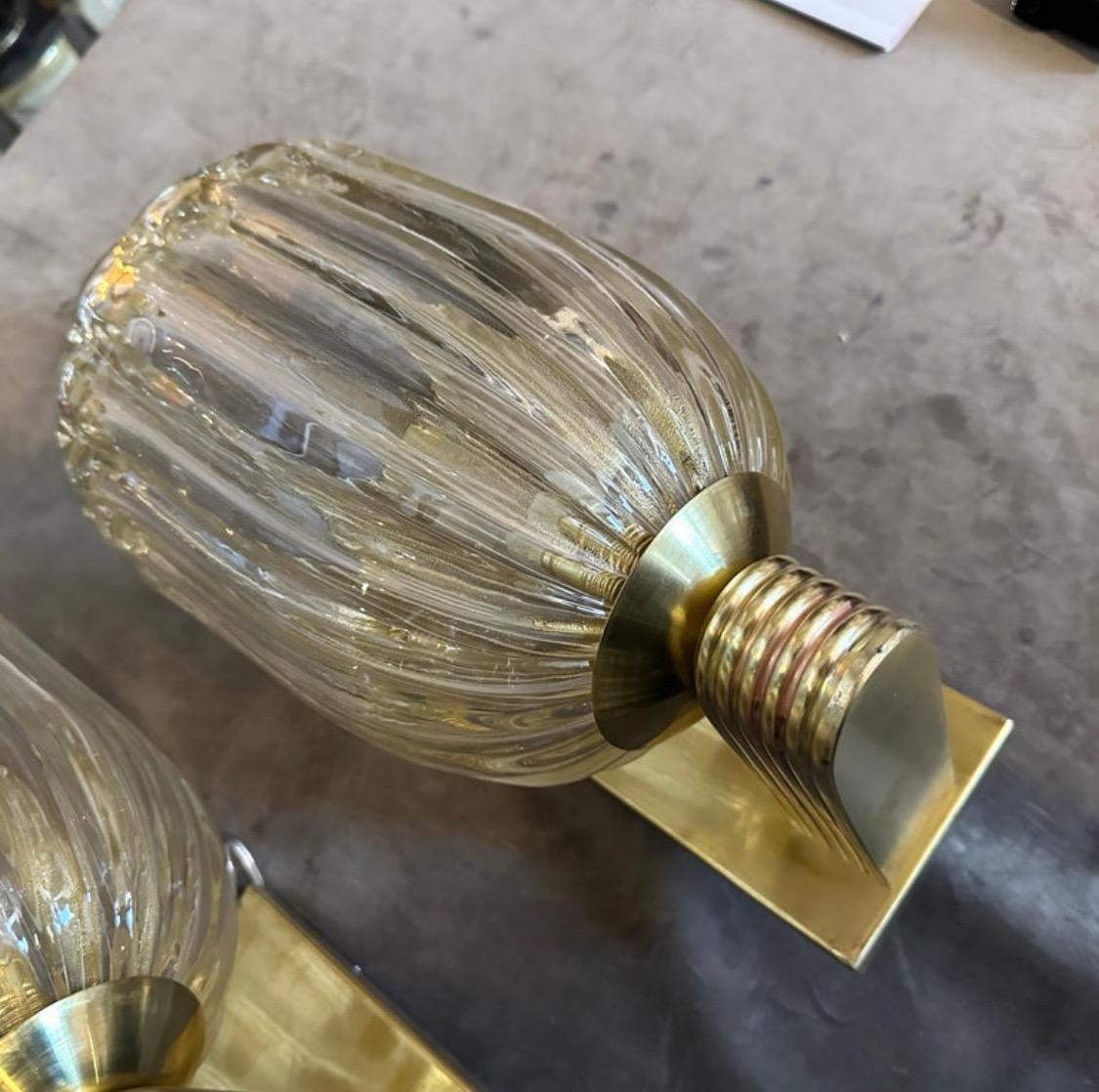 Hand-Crafted A Pair of 21st Century Barovier Style Art Deco Murano Glass Wall Sconces For Sale