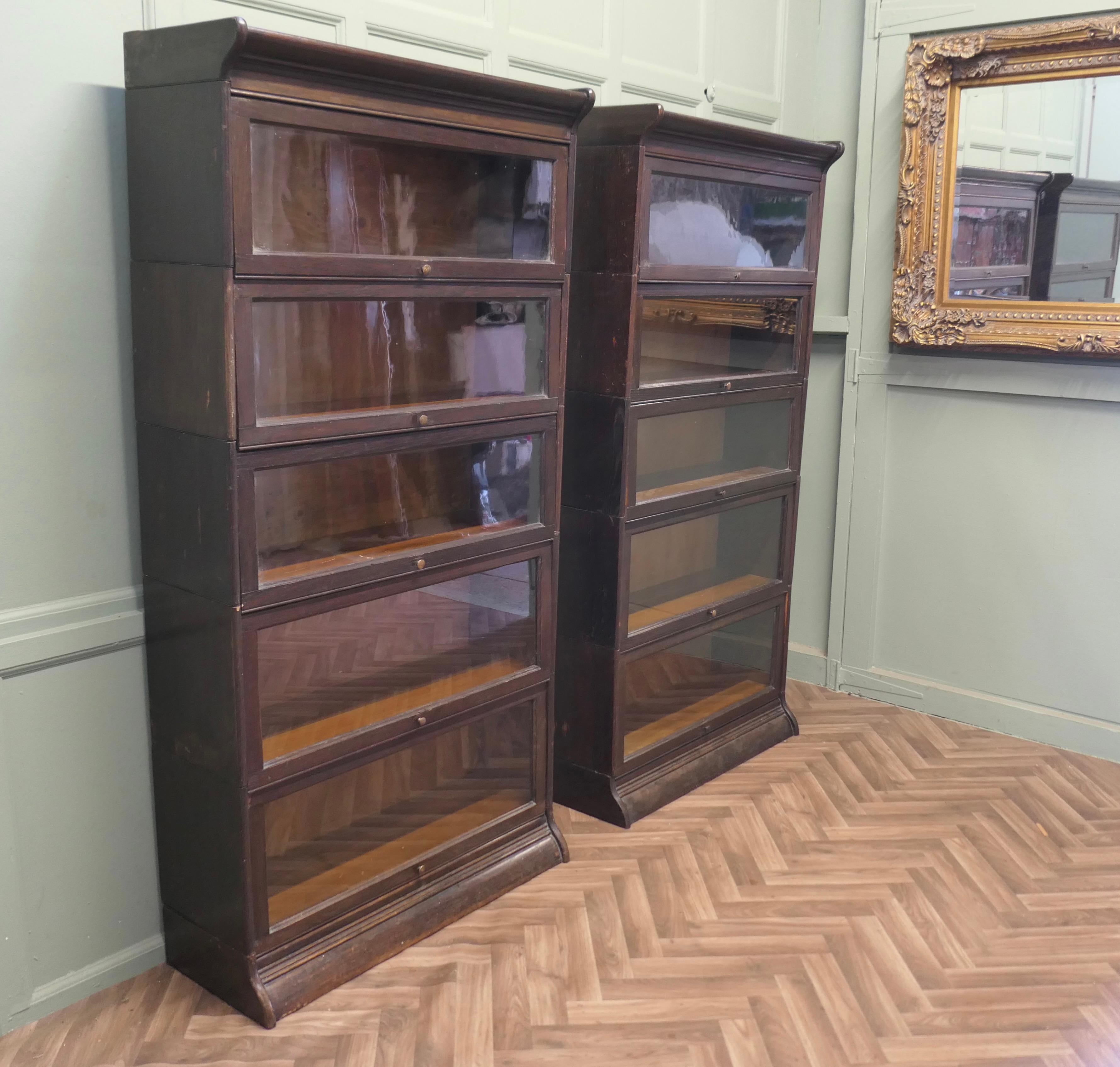 Art Deco A Pair of 5 Stack Waterfall Oak Barristers Bookcases by Gunn For Sale