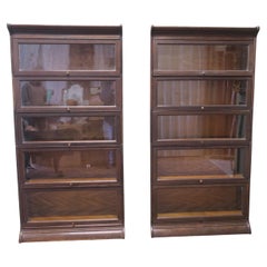 A Pair of 5 Stack Waterfall Oak Barristers Bookcases by Gunn