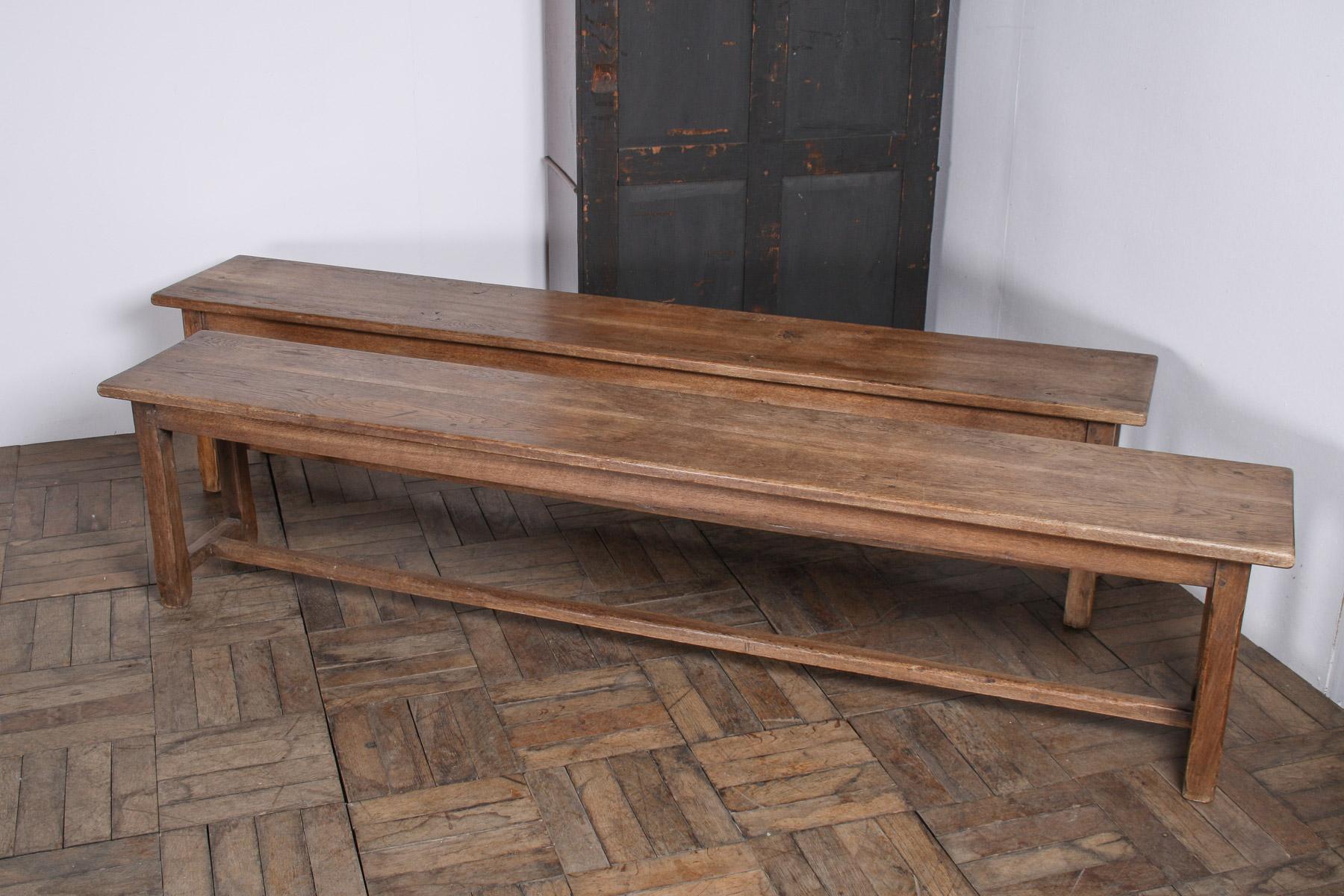Paire de bancs anciens en chêne français de 1,80 m de long - Circa 1920 en vente 2
