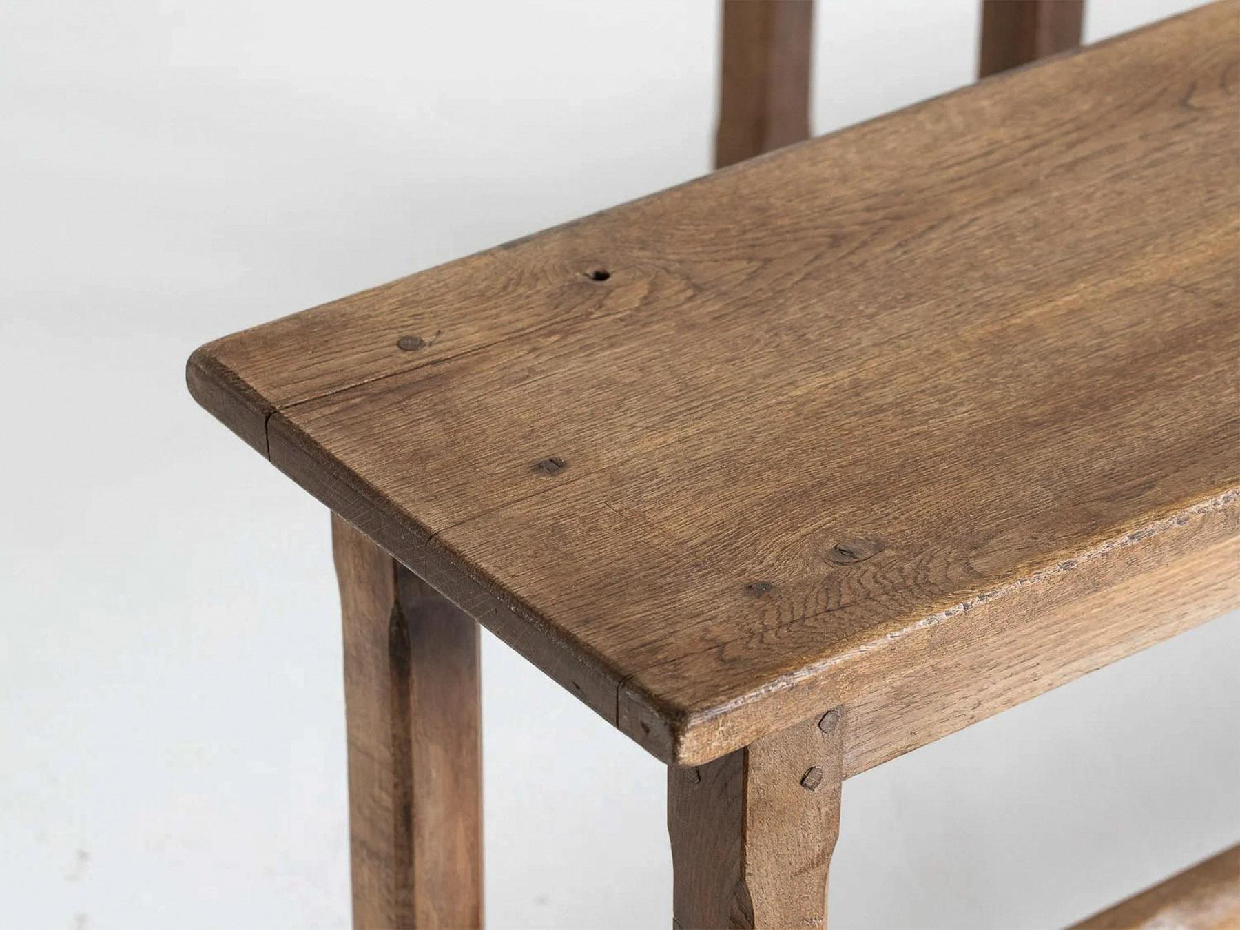 Paire de bancs anciens en chêne français de 1,80 m de long - Circa 1920 en vente 9