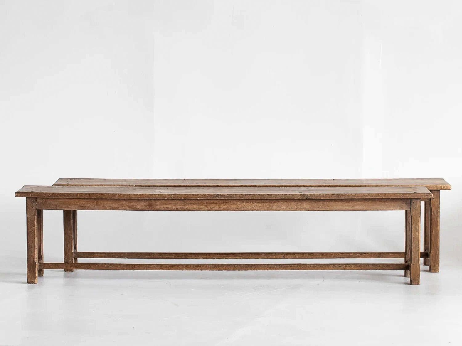 Paire de bancs anciens en chêne français de 1,80 m de long - Circa 1920 en vente 12