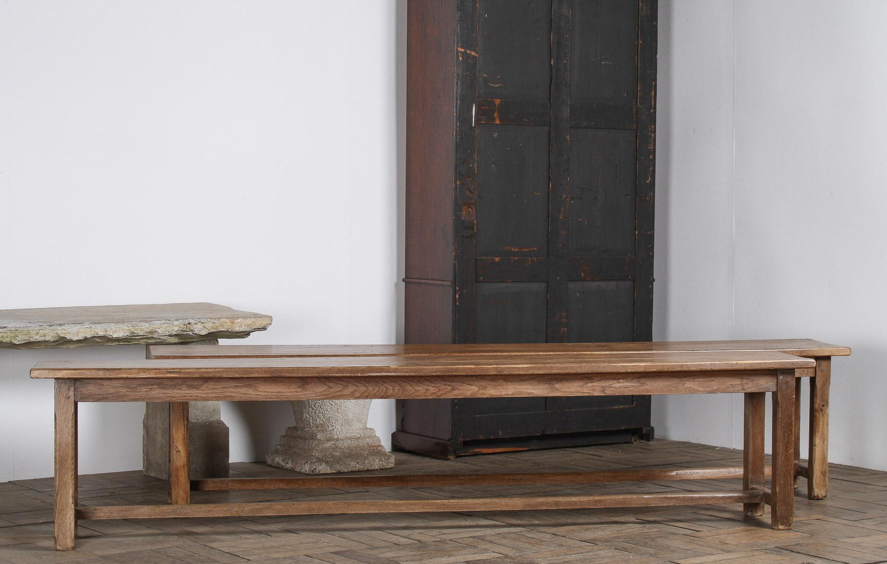 Fait main Paire de bancs anciens en chêne français de 1,80 m de long - Circa 1920 en vente