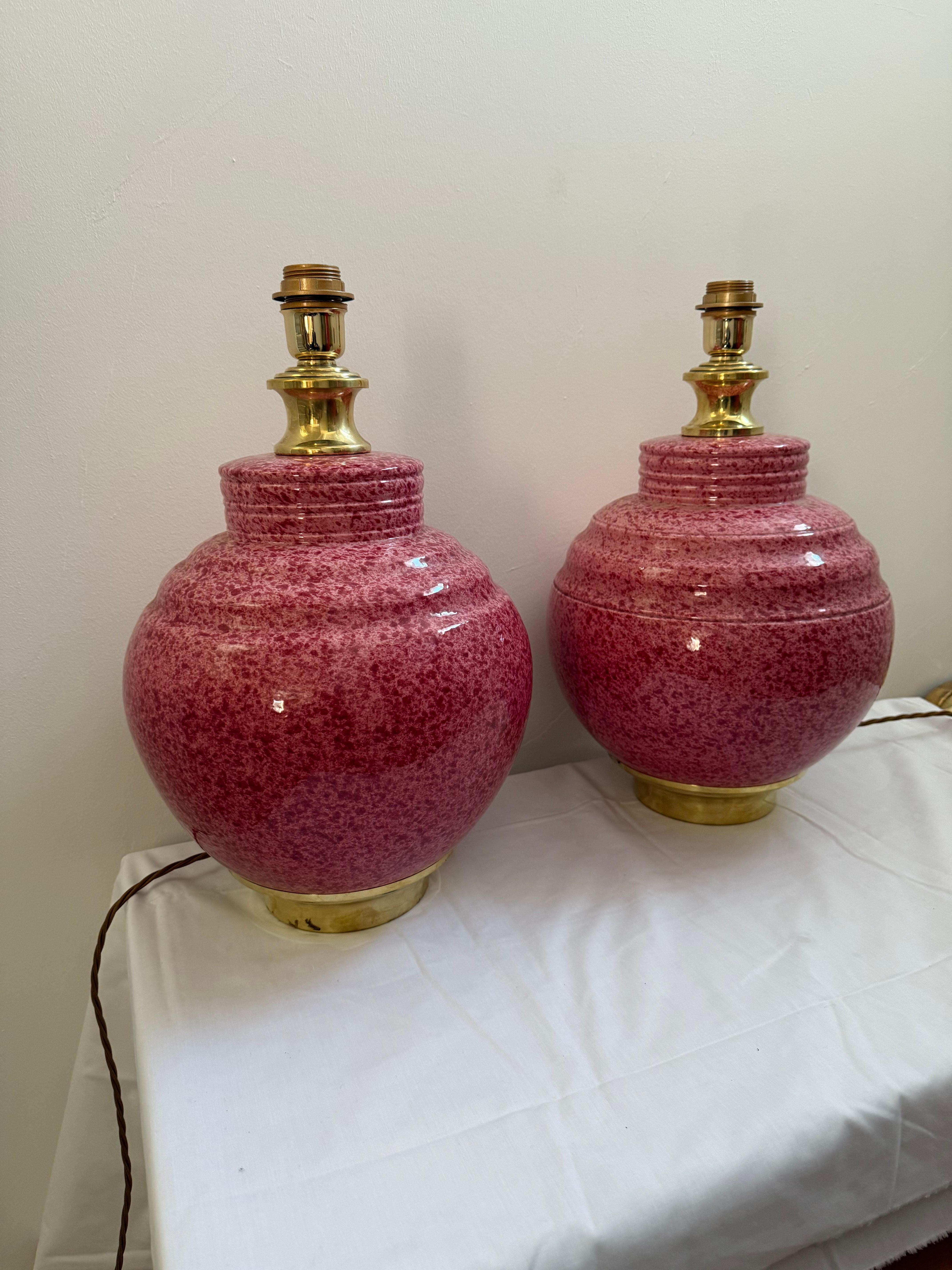 Mid-Century Modern A Pair Of 70's Ceramic Table Lamps Attributed To Tommaso Barbi For Sale