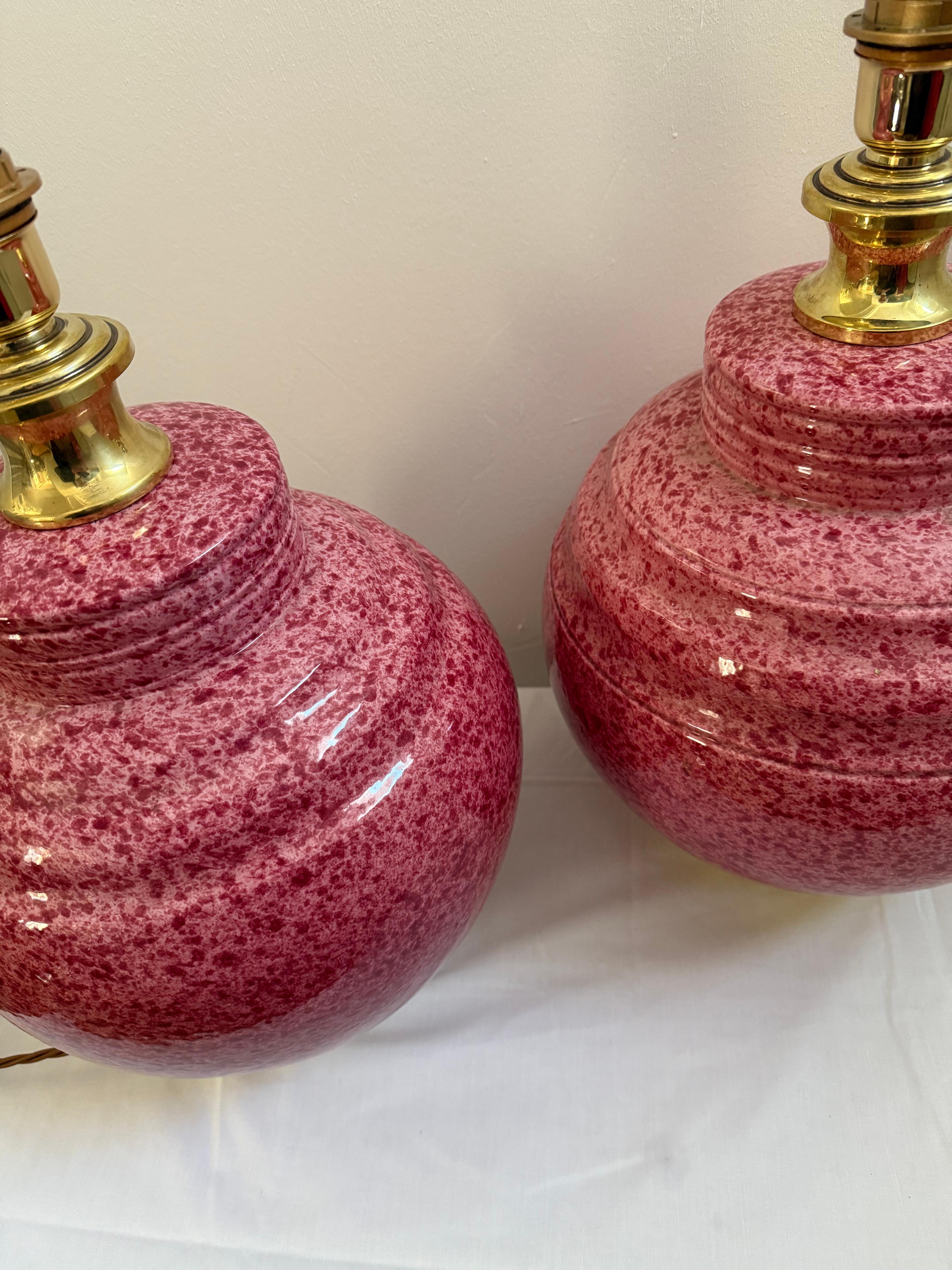 Glazed A Pair Of 70's Ceramic Table Lamps Attributed To Tommaso Barbi For Sale