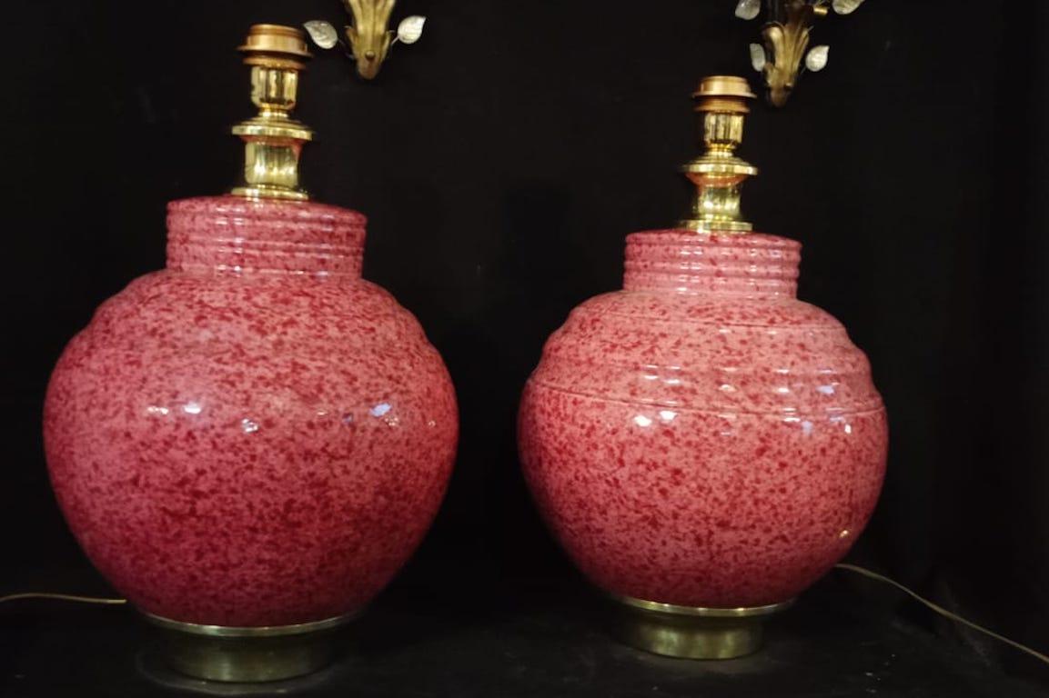 20th Century A Pair Of 70's Ceramic Table Lamps Attributed To Tommaso Barbi For Sale