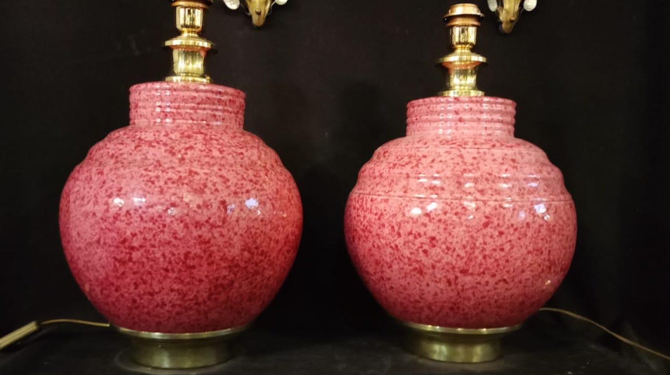 Brass A Pair Of 70's Ceramic Table Lamps Attributed To Tommaso Barbi For Sale